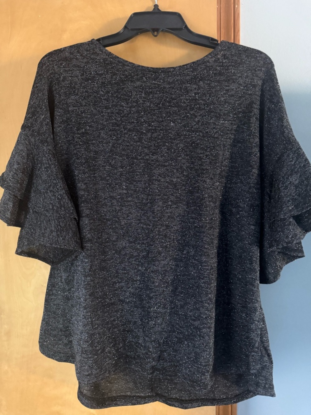 Black Sparkle Ruffle Sleeve Top